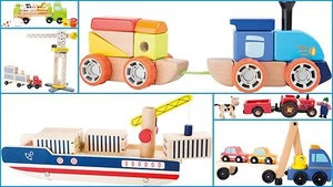 Grúas tractor para autos de juguete de madera vehículos de juguete preescolar niños ferrocarril barco niña niño - Imagen 1 de 14