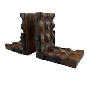 Vintage Handmade Chunky Wooden Bookends Gothic Retro Decor - Picture 1 of 12