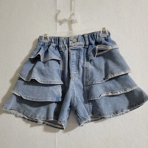 Girls Size 130 Jean Shorts with Ruffles- measurements included - Picture 1 of 2