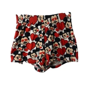 Disney Women's Sleep Shorts Micky Mouse Size Medium Red White Black Love Hearts - Picture 1 of 5