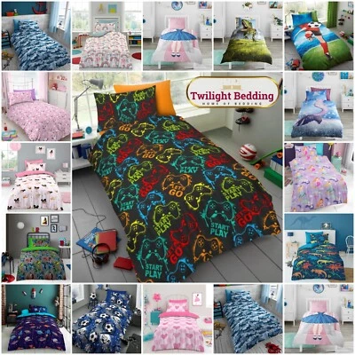 KIDS DUVET COVER SET Reversible Quilt Christmas Bedding Pillowcase Boys Girls - Image 1 of 3
