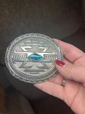 Belt buckle turquoise sterling silver. Navajo Jefferson brown  Foto 1 de 4