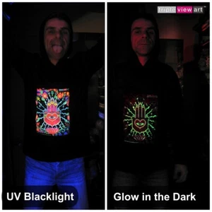 CAMISETA CON CAPUCHA PARA HOMBRES UV-Blacklight Brilla en la Oscuridad Psychedélica Goa Trance Club - Imagen 1 de 15