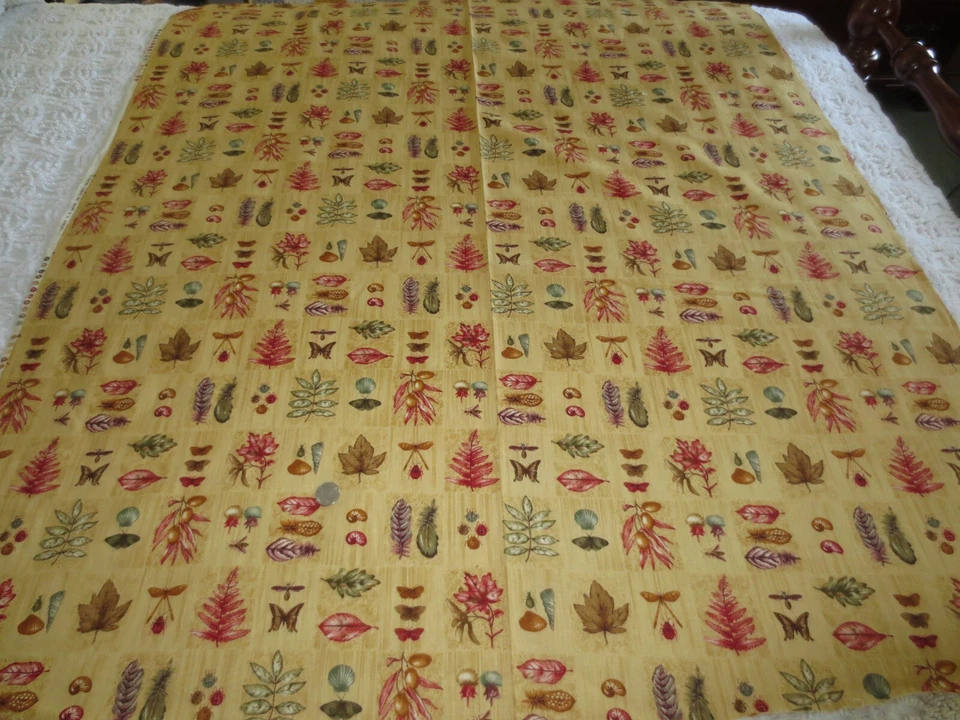 3414.  KESSLERS Gold LEAF PRINT 55% Linen 45%  Cotton FABRIC - 44" x 7 yds. - Image 1 of 4