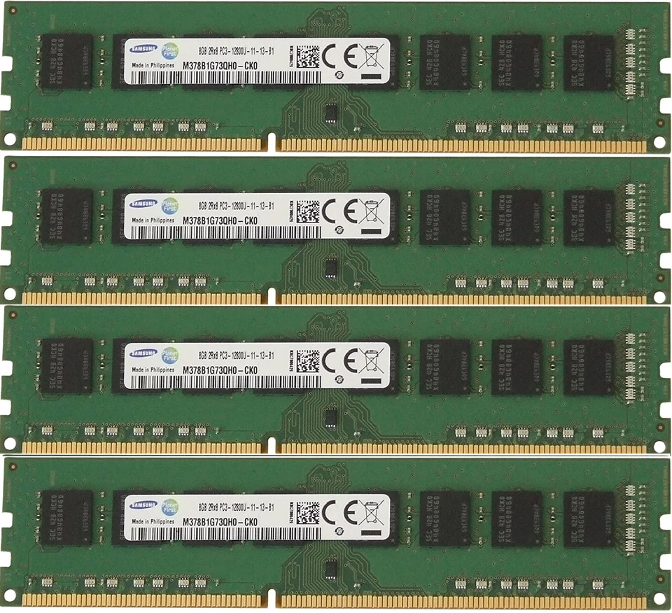 4x8GB 32GB KIT SAMSUNG DDR3 RAM 1600MHz PC3-12800U DIMM 240-pol. CL11 1,5V 2Rx8 - Bild 1 von 1