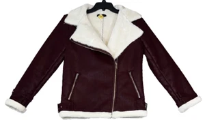 Missguided Women’s Coat Jacket Burgundy Vegan Suede Size 4 Fleece Lined Belted - Picture 1 of 21