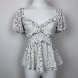 Altard State Top Womens Snall Peplum Floral Lace Cottage Boho Peasant Stretch - Picture 1 of 11