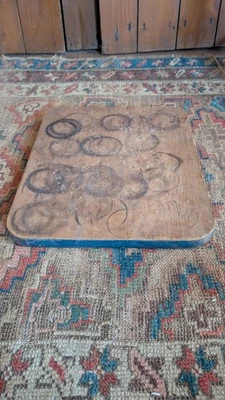 Antique Early Primitive Wood Cutting Bread Board w/ Old Blue Paint 15" - Image 1 of 4