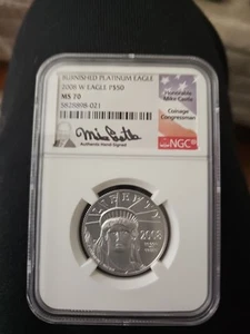 2008-W $50 Burnished Platinum Eagle 1/2 Oz 0.5 Oz Platinum MS70 NGC MIKE CASTLE - Picture 1 of 2