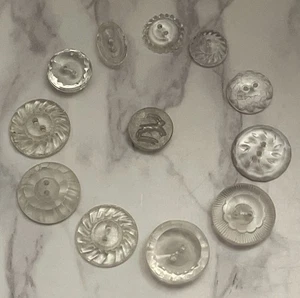 Vintage 11 Czech Clear Crystal Glass Crafting Buttons 1 Cabochon 107-32 - Picture 1 of 15