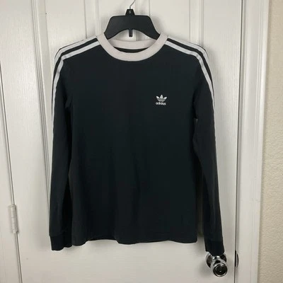 Adidas Women’s Black 3 Stripe Cotton Blend Long Sleeve Crewneck Pullover Size S - Image 1 of 4