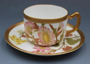 Dated 1888 Royal Worcester Blush Ivory Demitasse Tea Cup & Saucer Butterflies - Picture 1 of 9
