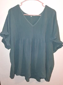 Unbranded Green Short Sleeve V-neck Blouse Sz XL - Picture 1 of 2