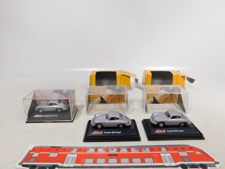 Schuco 1:72 ? 3X Pkw Porsche 356 Coupé Schöfferhofer Mint + Teil-Box #EI123-0,5 - Immagine 1 di 4