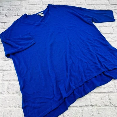 Suéter Catherines Mujer 2X Azul Tejido Fino Cuello en V Detalle Botón Talla Grande Foto 1 de 4