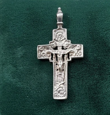 Rare Antique Christian Sterling Silver 925 Orthodox Crucifix - Immagine 1 di 4
