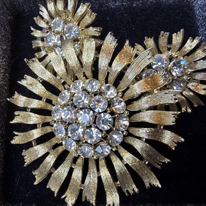 Broche y Pendientes Lisner Vintage Tono Dorado Estrás Años 60 Floral Mcm Bling Pin - Imagen 1 de 20