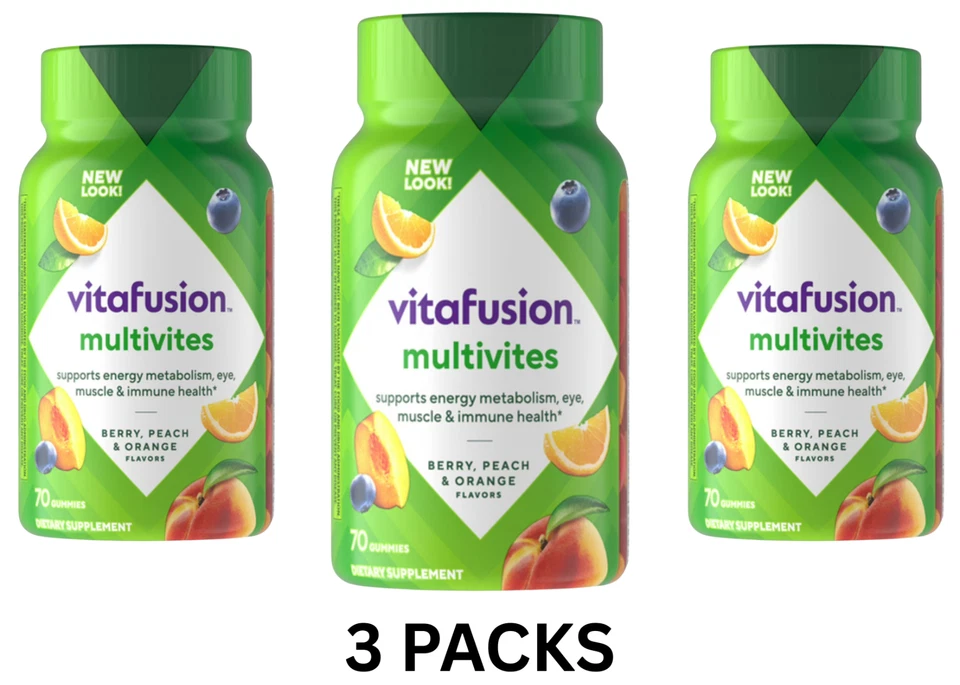 3 pk Vitafusion Multivitamins for Adults Berry, Peach and Orange Flavor 70 Count - Image 1 of 1
