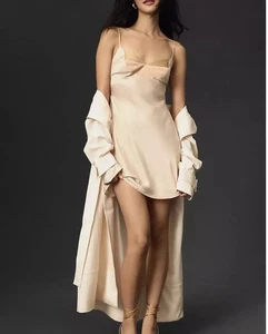 Anthropologie Colorblock Satin-Schlupfkleid Größe M beige ärmellos neu kostenloser Versand! - Bild 1 von 8