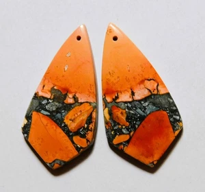 46.65 Cts Natural Maligano Jasper Drilled Cabochon Match Pair Gemstone 39.3X20MM - Picture 1 of 3