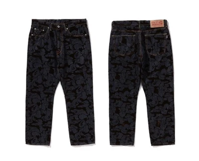 A BATHING APE Men's CAMO FLOCKED RELAXED FIT 13oz DENIM PANTS 1L80150003 b - Image 1 of 4
