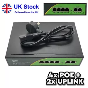 4CH POE Nework Ethernet Switch 48V 100Mbps Wifi Smart IP Camera 4 POE + 2 UPLINK - Picture 1 of 6
