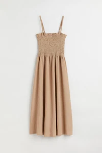 H&M Abito Midi Taupe Beige Smoked Senza Maniche Pieghe Elasticizzato Taglia XL - Foto 1 di 5
