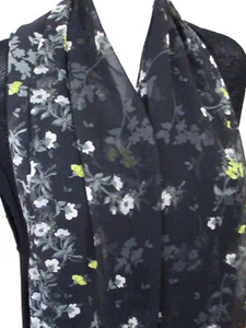 ST. JOHN Floral Crinkle Crepe Silk Chiffon Scarf 76" x 25" Vintage Made in Korea - Picture 1 of 9