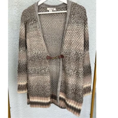 Simply Noelle Beige/Grey Knit Clasp Front Cardigan L/XL Foto 1 de 4