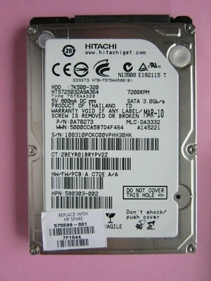 Hitachi HTS725032A9A364 320GB 2.5" SATA HDD 7K500-320 2010 0A78273 DA3332 - Image 1 of 4