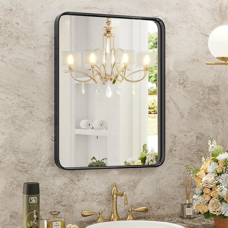 22x30 inch Home Black Bathroom Wall Mirror Metal Frame Rectangular Vanity Mirror - Image 1 of 4