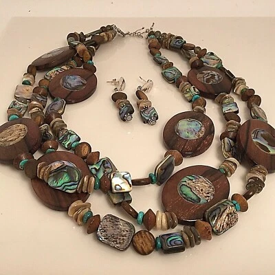 Paige Wallace MOP Torsade Necklace & Earrings Set  Southwestern 925 * - Image 1 of 4