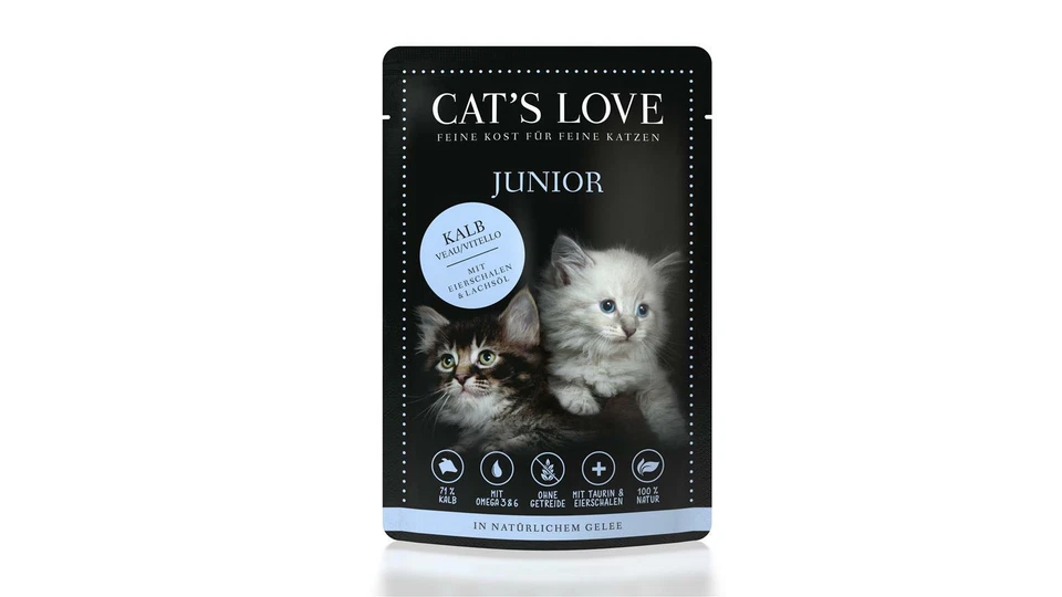 Cat's Love Junior Kalb Pur Eierschalen Lachs�l 12x 85 g Nassfutter getreidefrei - Bild 1 von 1