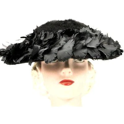 复古 Lucila Mendez 独家黑色羽毛碟帽子 50 年代令人惊叹的 Maisel O/S — 第 1/4 张图片