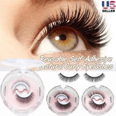 Self Adhesive 3D False Eyelashes Natural Long Thick Fake Eye Lashes Box Reusable - Image 1 of 4
