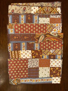 Vintage 1970's Set of 8 Cloth Napkins- Browns & Golds - Picture 1 of 9