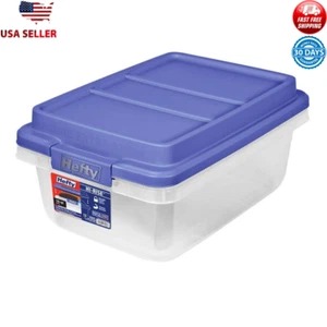 Clear Plastic Storage Bin 18Qt Stackable Lid Strong Container Double Rimmed Base - Picture 1 of 5