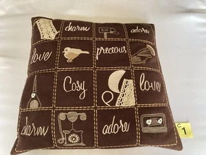 Lovely Cushion Patchwork / Embroidered words of LOVE ADORE PRECIOUS COSY - Picture 1 of 7