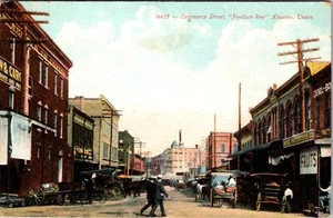 HOUSTON TEXAS COMMERCE STREET PRODUCE ROW BUSY STREET SCENE POSTCARD VIEW - Picture 1 of 2