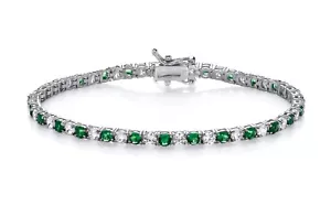 Sterling Silver 925 Simulated EMERALD & CZ Ladies Tennis Bracelet - 7.5 inch - Picture 1 of 6