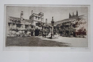 Antique original signed artwork Oxford College engraved signed Maybery etching - Picture 1 of 12