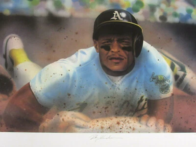 RICKEY HENDERSON OAKLAND A'S HOF STOLEN BASE KING SIGNED AUTO L/E LITHOGRAPH - Image 1 of 4