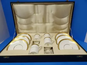 Royal Doulton England ROYAL GOLD H.4980 Demitasse set 4 tazze e piattini con custodia - Foto 1 di 16