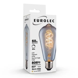 Eurolec - ST64 Squirrel Cage Clear E27 LED Filament Dimmable Light Bulb Pack - Picture 1 of 4