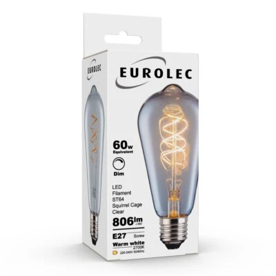 Eurolec -  ST64 Squirrel Cage Clear E27 LED Filament Dimmable Light Bulb Pack - Image 1 of 2