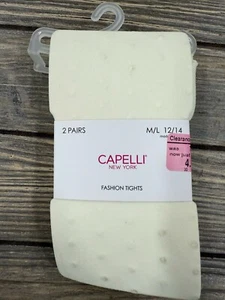 Capelli New York Fashion Tights M/L 2 Pairs Off-White Polka Dot Design... - Picture 1 of 2