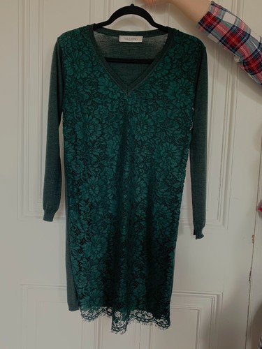 Abito Valentino lana seta paillettes verde XS manica lunga
