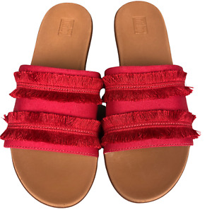 FitFlop Sandals Size 6 US Sola Fringe Canvas Slide Adrenaline Red U60-678-040