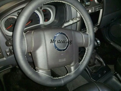 Para ISUZU KB 02-12 Funda De Volante De Cuero Negro Real Con Costura Gris DIY - Imagen 1 de 4
