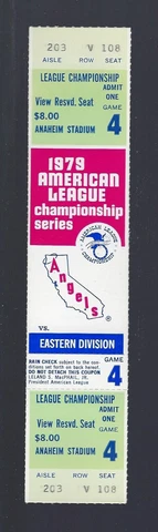 CLINCHER - VINTAGE 1979 ALCS BALTIMORE ORIOLES @ ANGELS FULL TICKET GAME #4 Cover